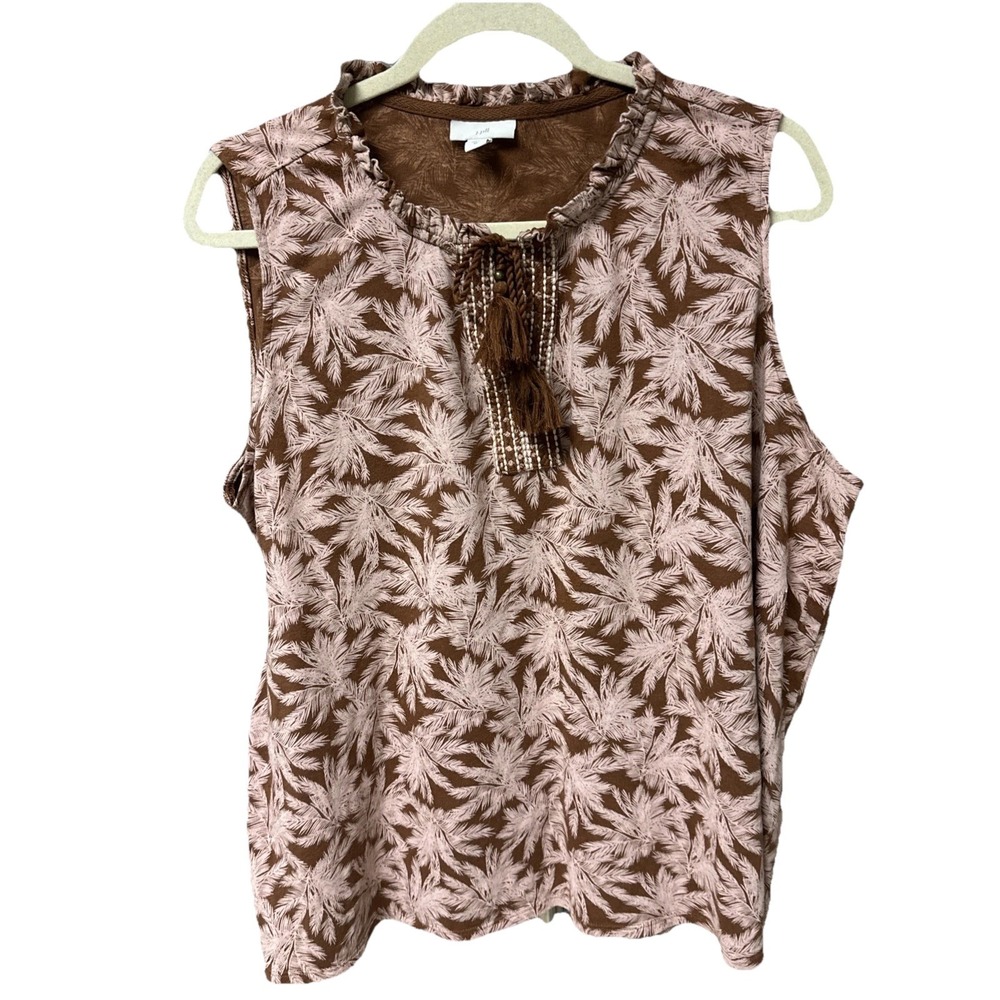 J.Jill Women's Size XL Sleeveless Blouse Brown Pink Print
